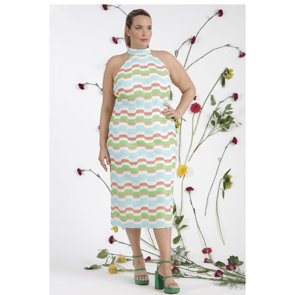 Donna‎ Morgan Womens Mock Neck Halter Dress Event Party Size 18